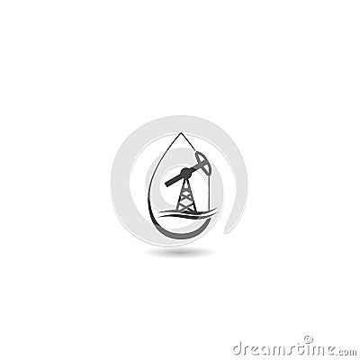 Oil Pump Derrick Logo icon with shadow Vector Illustration