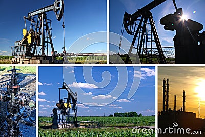 Oil Pump Jack and Refinery Stock Photo