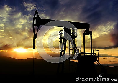 Oil pump on sunset background Stock Photo