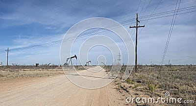 Oil Pumpjacks on the Permian Basin at Seminole, Texas Stock Photo