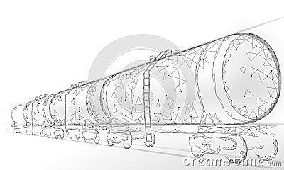 Oil railway cistern 3D render low poly. Fuel petroleum finance industry diesel tank. Cylinder railroad wagon train Vector Illustration