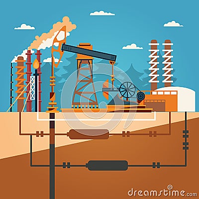 of ` Oil recovery, oil rig, oil industry set with extraction refinery ...