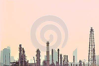 Oil Refinery City Industrial Landscape Morning Background Stock Photo