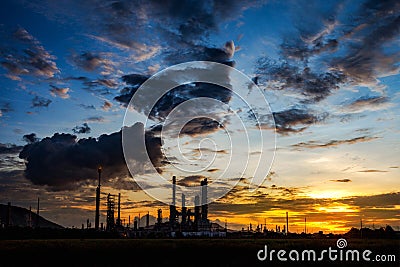 Oil refinery at evening, locations in Thailand. Stock Photo