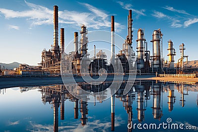 oil refinery factory converts crude oil into valuable petrochemicals on the outskirts of an urban area.Sunny with clear blue skies Stock Photo