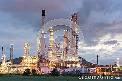 Oil Refinery factory at dark Stock Photo