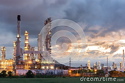 Oil Refinery factory at dark Stock Photo