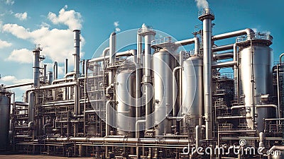 Oil refinery factory, overall view of oil and gas installation Cartoon Illustration