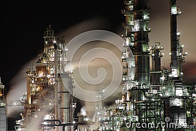 Oil Refinery at Night Stock Photo