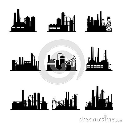 Oil refinery and oil processing plant icons Vector Illustration