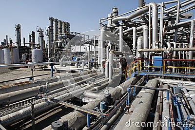 Oil refinery pipes Stock Photo