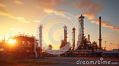 Oil refinery plant for crude oil industry in evening twilight created with Generative AI Stock Photo