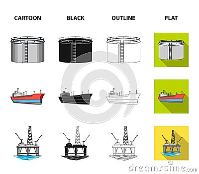 Oil refinery, tank, tanker, tower. Oil set collection icons in cartoon,black,outline,flat style vector symbol stock Vector Illustration