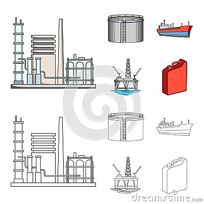 Oil refinery, tank, tanker, tower. Oil set collection icons in cartoon,outline style vector symbol stock illustration Vector Illustration