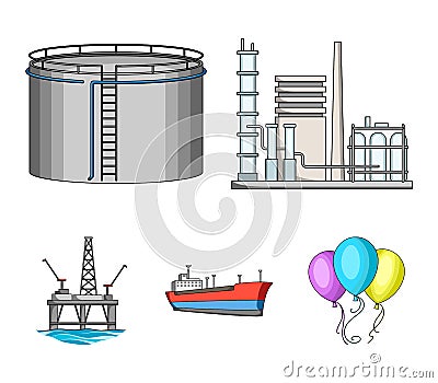 Oil refinery, tank, tanker, tower. Oil set collection icons in cartoon style vector symbol stock illustration web. Vector Illustration