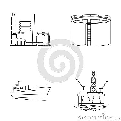 Oil refinery, tank, tanker, tower. Oil set collection icons in outline style vector symbol stock illustration web. Vector Illustration