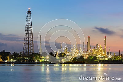 Oil refinery water front sunrise tone Stock Photo