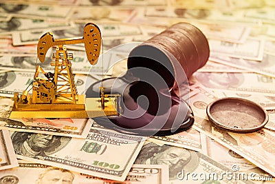 Oil refining, a barrel of oil, US dollars. Stock Photo