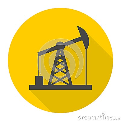 Oil Rig Icon, Oil pump jack icon with long shadow Vector Illustration