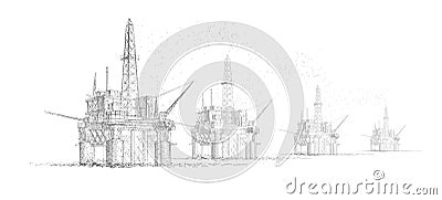 Oil rigs. Abstract 3d floating rig platforms isolated on blue. gas platform, offshore drilling, refinery plant Vector Illustration