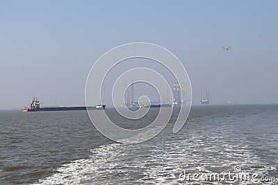 Oil Rigs drilling out natural gas and crude oil from the sea bed. Bombay high special economic zone. Stock Photo