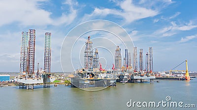 Oil rigs at the port Stock Photo