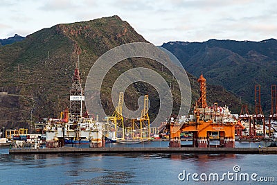 Oil Rigs at the port of Tenerife Spain Editorial Stock Photo