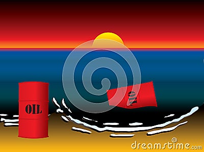 Oil slick barrel sun set Vector Illustration