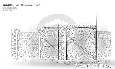 Oil tank fuel container. Gasoline refinery plant industry. Energy technology 3D low poly business concept. Chemical Vector Illustration