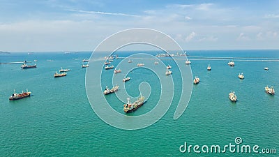 Oil tanker, gas tanker in the high sea.Refinery Industry cargo ship,aerial view,Thailand, in import export, LPG,oil refinery, Stock Photo