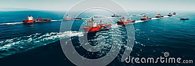 Oil tankers transporting oil by sea. For trade with the whole world . Generative AI Stock Photo