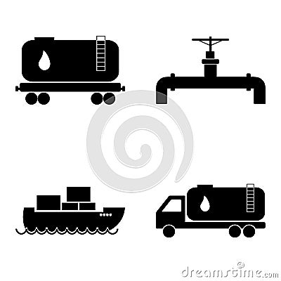 Oil transportation icons set. Petroleum and gas industry. Vector Vector Illustration