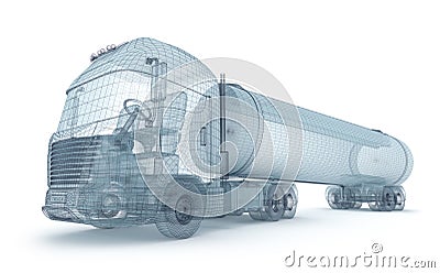 Oil truck with cargo container, wire model Stock Photo