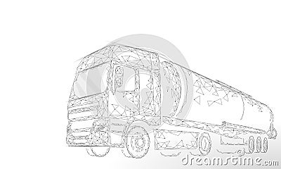 Oil truck highway cistern 3D render low poly. Fuel petroleum finance industry diesel tank. Cylinder vehicle big cargo Vector Illustration