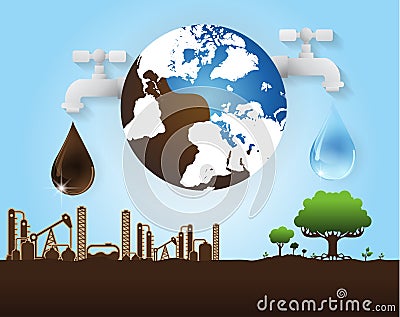 oil and water industry concept, extraction, processing Vector Illustration