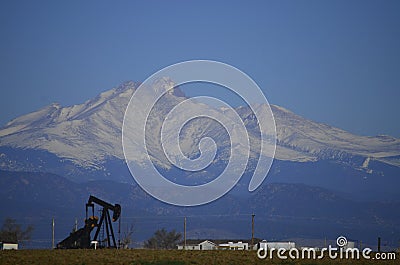 Oil Well and Longs Peak Stock Photo