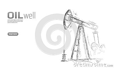 Oil well rig juck low poly business concept. Finance economy polygonal petrol production. Petroleum fuel industry Vector Illustration