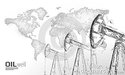 Oil well rig juck low poly business concept. Finance economy polygonal petrol production. Petroleum fuel industry Vector Illustration