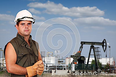 Oil worker on oilfield Stock Photo