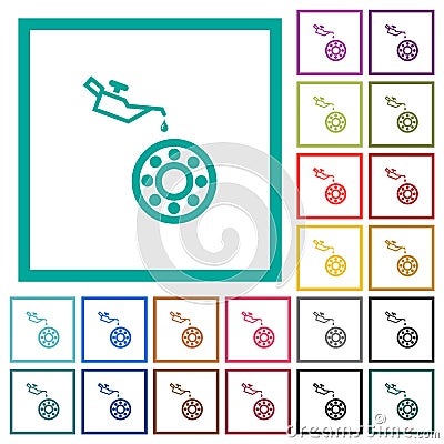 Oiler can and bearings flat color icons with quadrant frames Vector Illustration