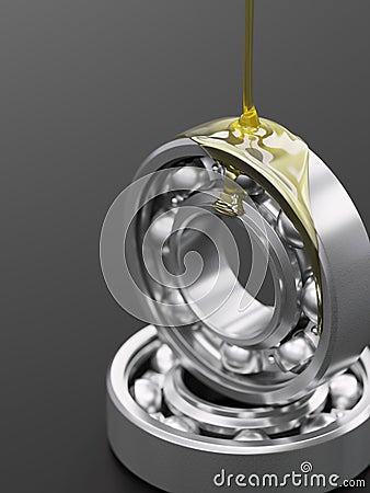 Oiling ball bearing close-up on grey background 3d illustration Cartoon Illustration