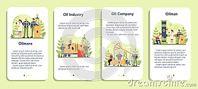 Oilman and petroleum industry mobile application banner set. Pump Vector Illustration