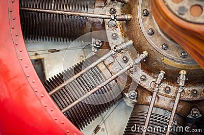 Oily vintage aircraft engine Stock Photo