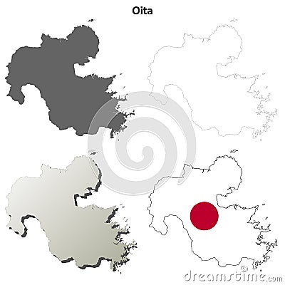 Oita blank outline map set Vector Illustration