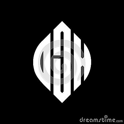 OJX circle letter logo design with circle and ellipse shape. OJX ellipse letters with typographic style. The three initials form a Vector Illustration