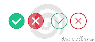 Ok cancel buttons. Approve and reject color signs. Set of checkmarks in vector Vector Illustration