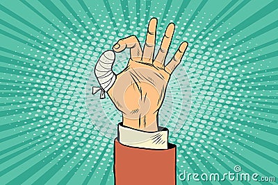 OK gesture bandaged finger Vector Illustration