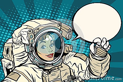 OK gesture female astronaut in a spacesuit Vector Illustration