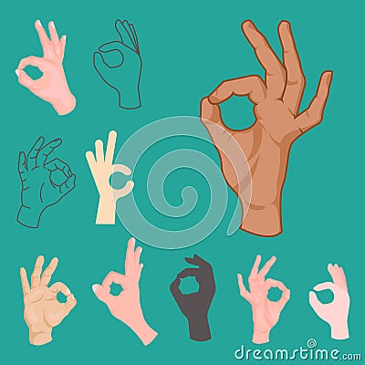 Ok hands success gesture okey yes agreement signal business human agree best approval vector. Vector Illustration