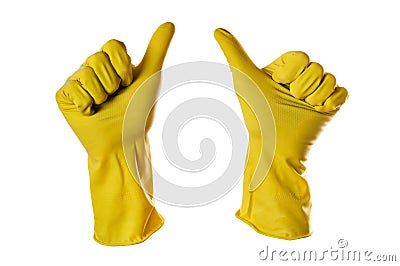 Ok sign yellow rubber gloves Stock Photo